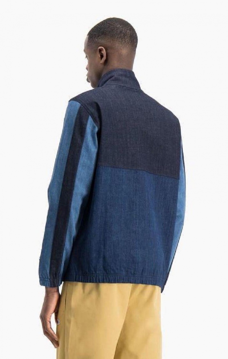 Champion Half Zip-Up Denim Patchwork Sweatshirt Gensere Herre Turkis Blå | 7641-DUXKB