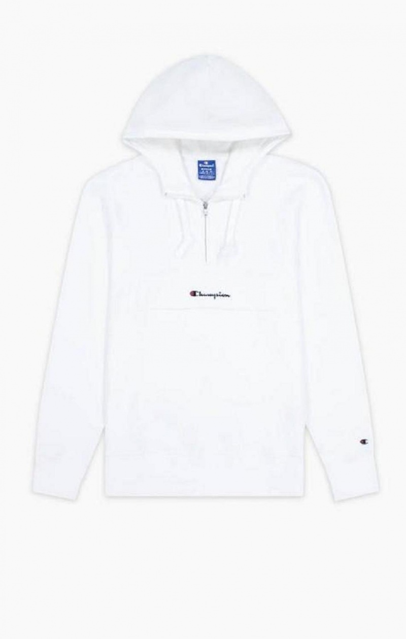 Champion Half Zip-Up Flap Pocket Fleece Hoodie Hettegenser Herre Hvite | 2615-NMXLR