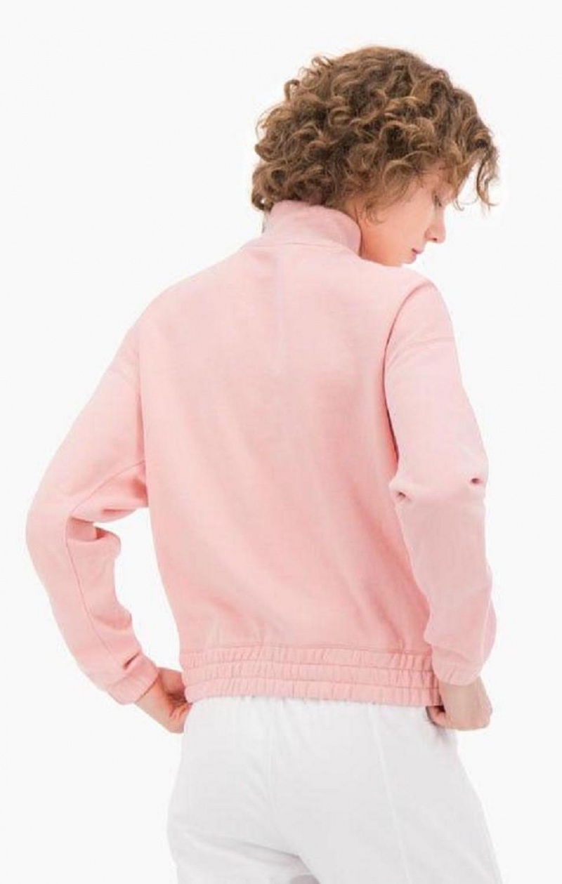 Champion Half Zip-Up Fleece Velvet C Sweatshirt Gensere Dame Rosa | 6913-GLQYO