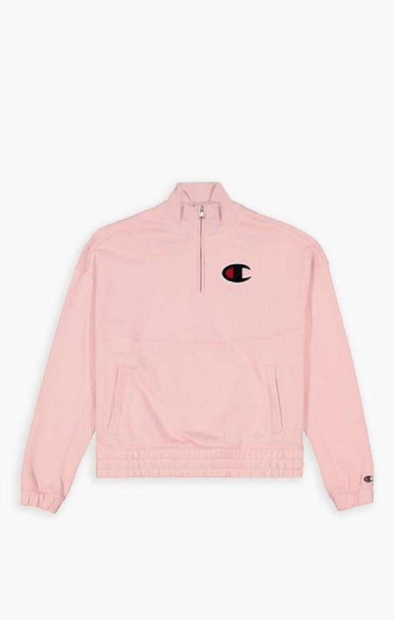 Champion Half Zip-Up Fleece Velvet C Sweatshirt Gensere Dame Rosa | 6913-GLQYO