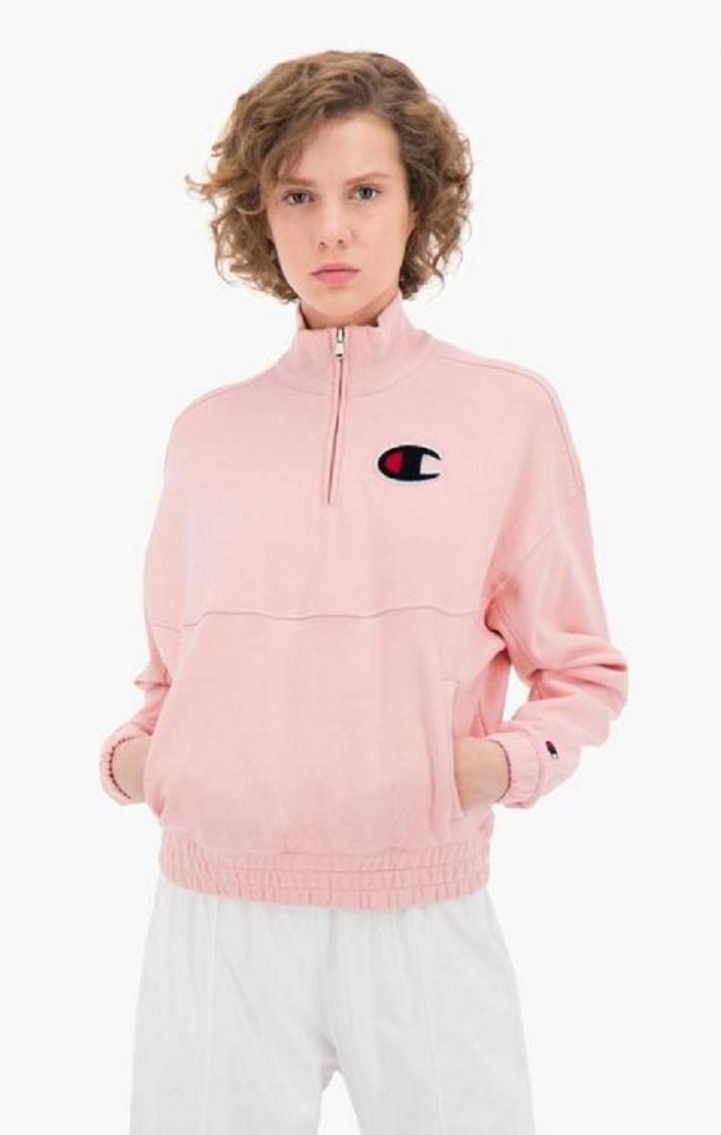 Champion Half Zip-Up Fleece Velvet C Sweatshirt Gensere Dame Rosa | 6913-GLQYO