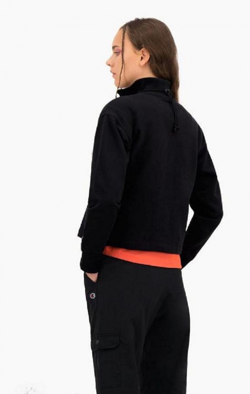 Champion Half Zip-Up High Neck Fleece Cropped Sweatshirt Gensere Dame Svarte | 4098-VAKRG