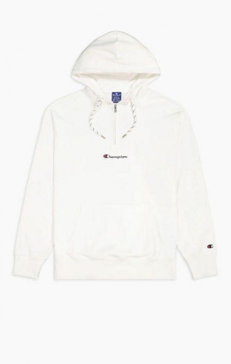 Champion Half Zip-Up Oversized Script Logo Hoodie Hettegenser Herre Hvite | 7658-AGIDQ