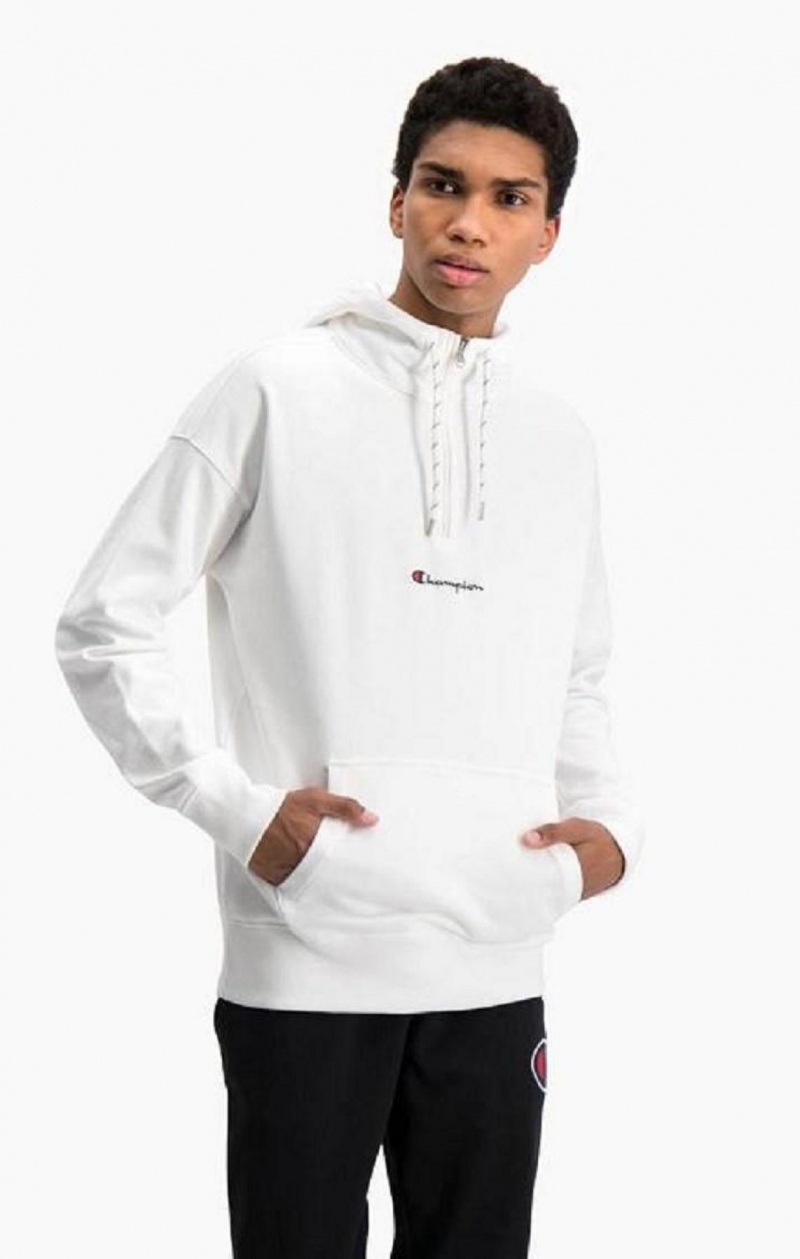 Champion Half Zip-Up Oversized Script Logo Hoodie Hettegenser Herre Hvite | 7658-AGIDQ