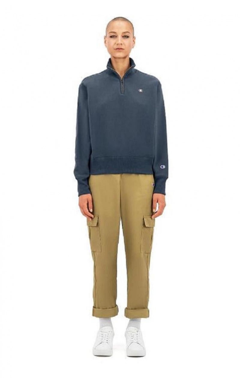 Champion Half Zip-Up Reverse Weave Cropped Sweatshirt Gensere Dame Mørke Turkis | 2973-DWJOG