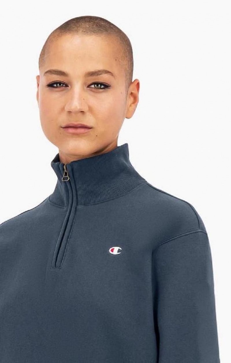 Champion Half Zip-Up Reverse Weave Cropped Sweatshirt Gensere Dame Mørke Turkis | 2973-DWJOG