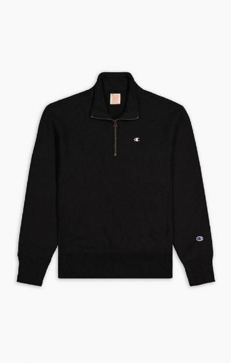 Champion Half Zip-Up Reverse Weave Sweatshirt Gensere Herre Svarte | 8794-WKRLC