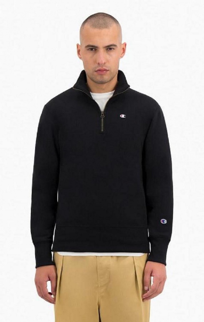 Champion Half Zip-Up Reverse Weave Sweatshirt Gensere Herre Svarte | 8794-WKRLC