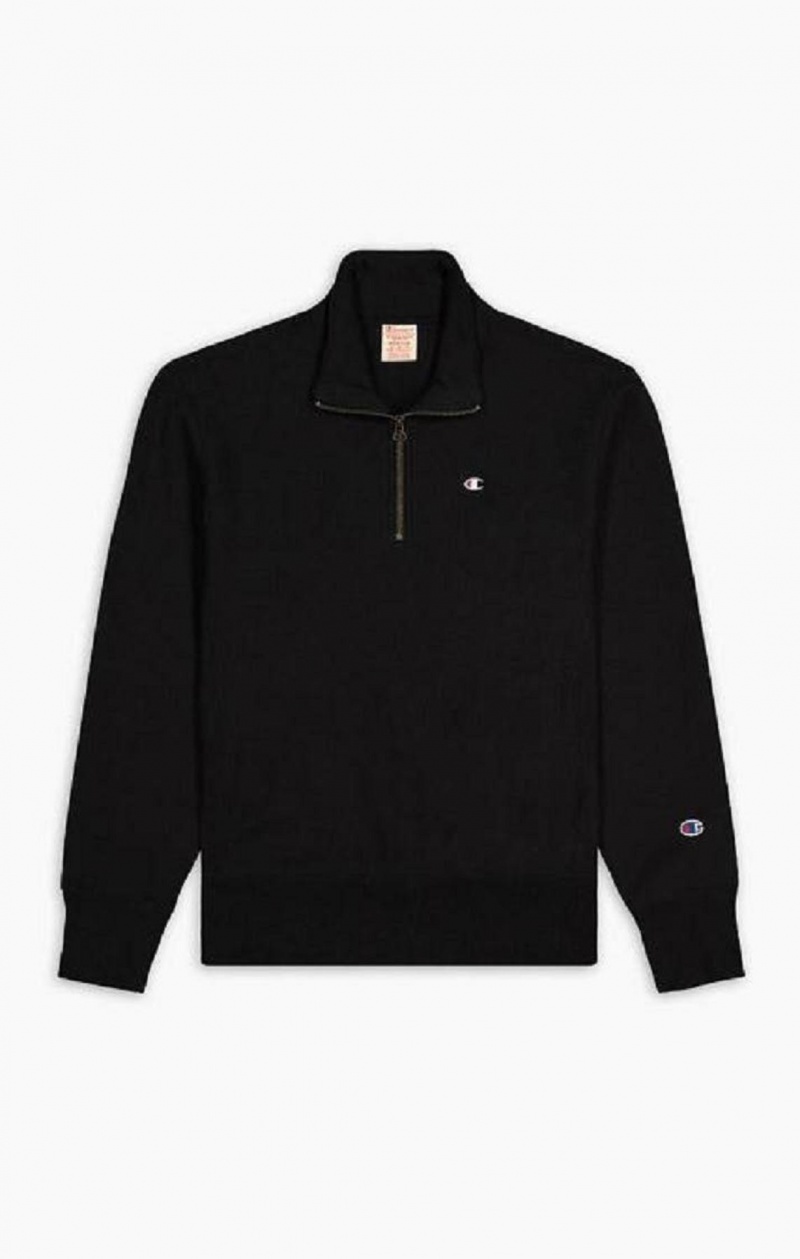 Champion Half Zip-Up Reverse Weave Sweatshirt Gensere Herre Svarte | 2980-IFLNY