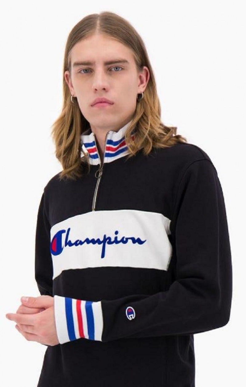 Champion Half Zip-Up Script Logo Sweatshirt Gensere Herre Svarte | 1549-XBZAS