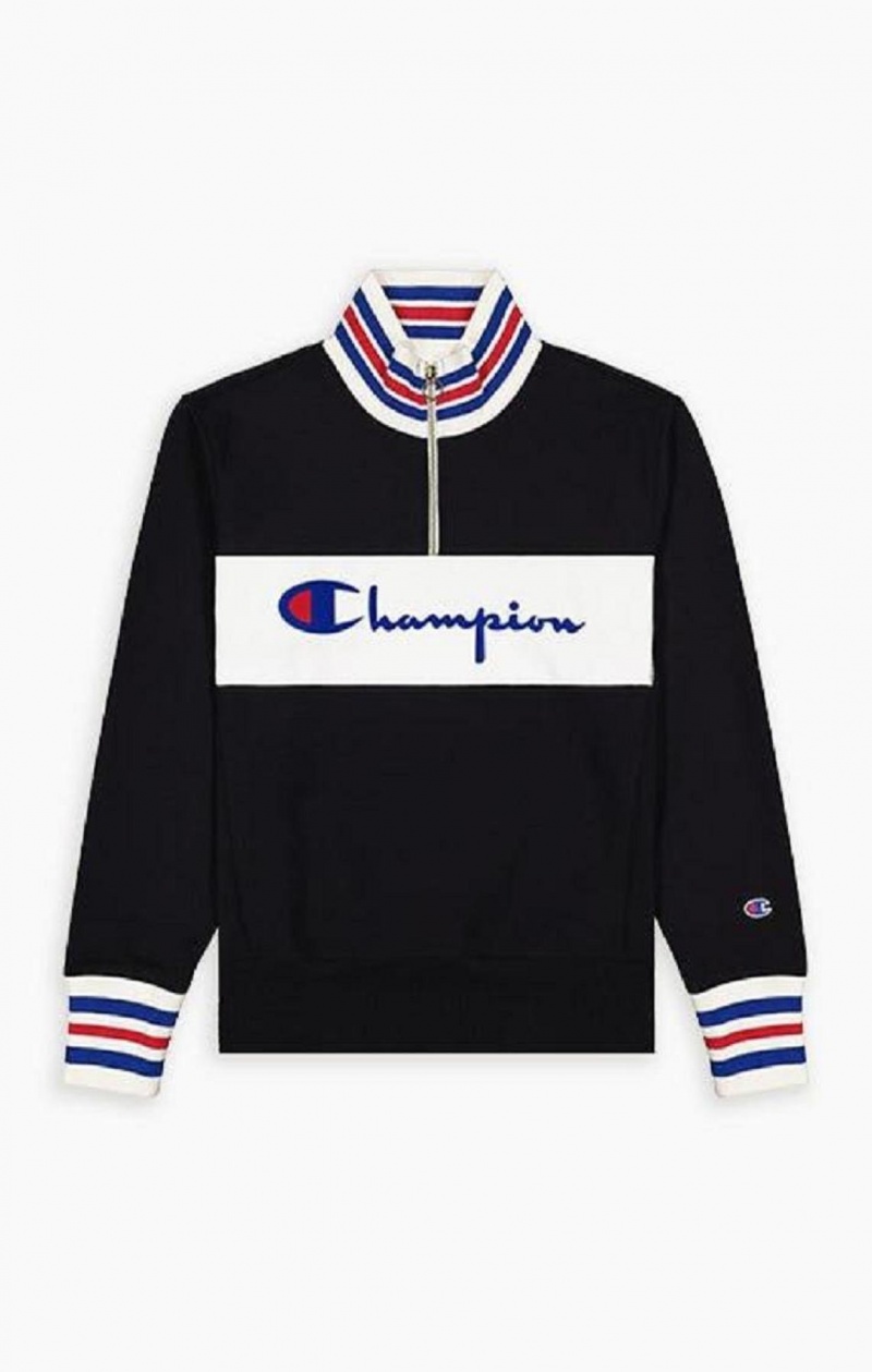 Champion Half Zip-Up Script Logo Sweatshirt Gensere Herre Svarte | 1549-XBZAS