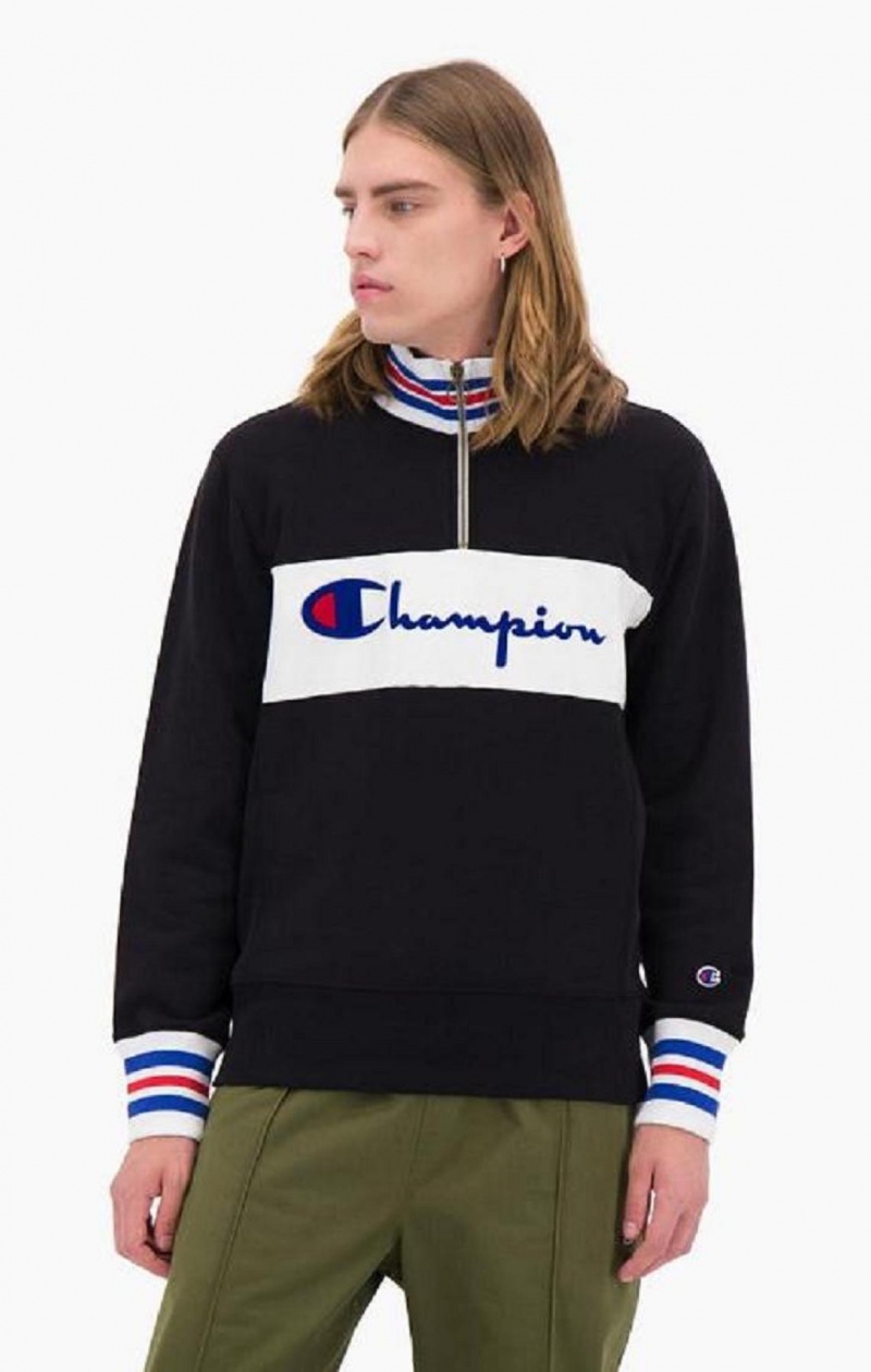 Champion Half Zip-Up Script Logo Sweatshirt Gensere Herre Svarte | 1549-XBZAS