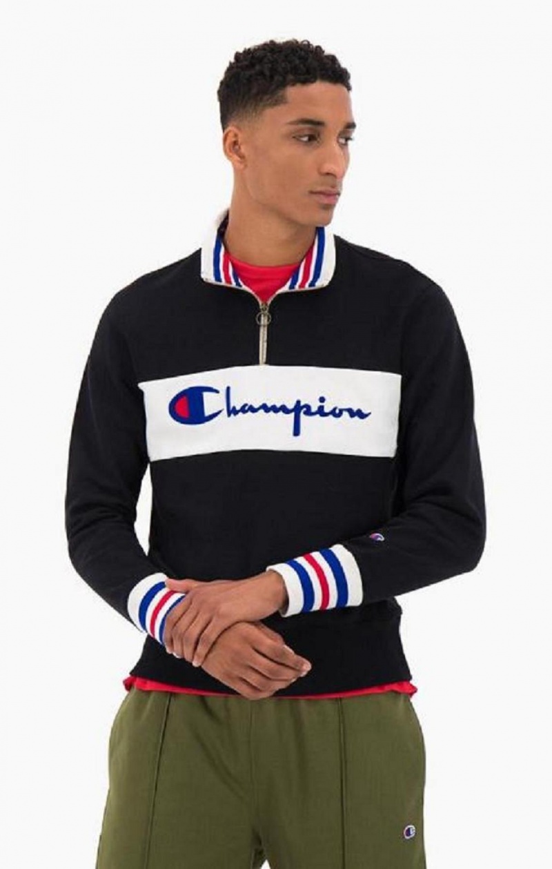 Champion Half Zip-Up Script Logo Sweatshirt Gensere Herre Svarte | 0596-PVFKX