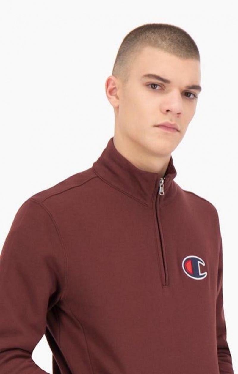 Champion Half Zip-Up Semsket Skinn C Sweatshirt Gensere Herre Brune | 8246-DHAET