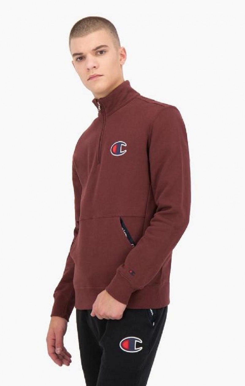 Champion Half Zip-Up Semsket Skinn C Sweatshirt Gensere Herre Brune | 8246-DHAET