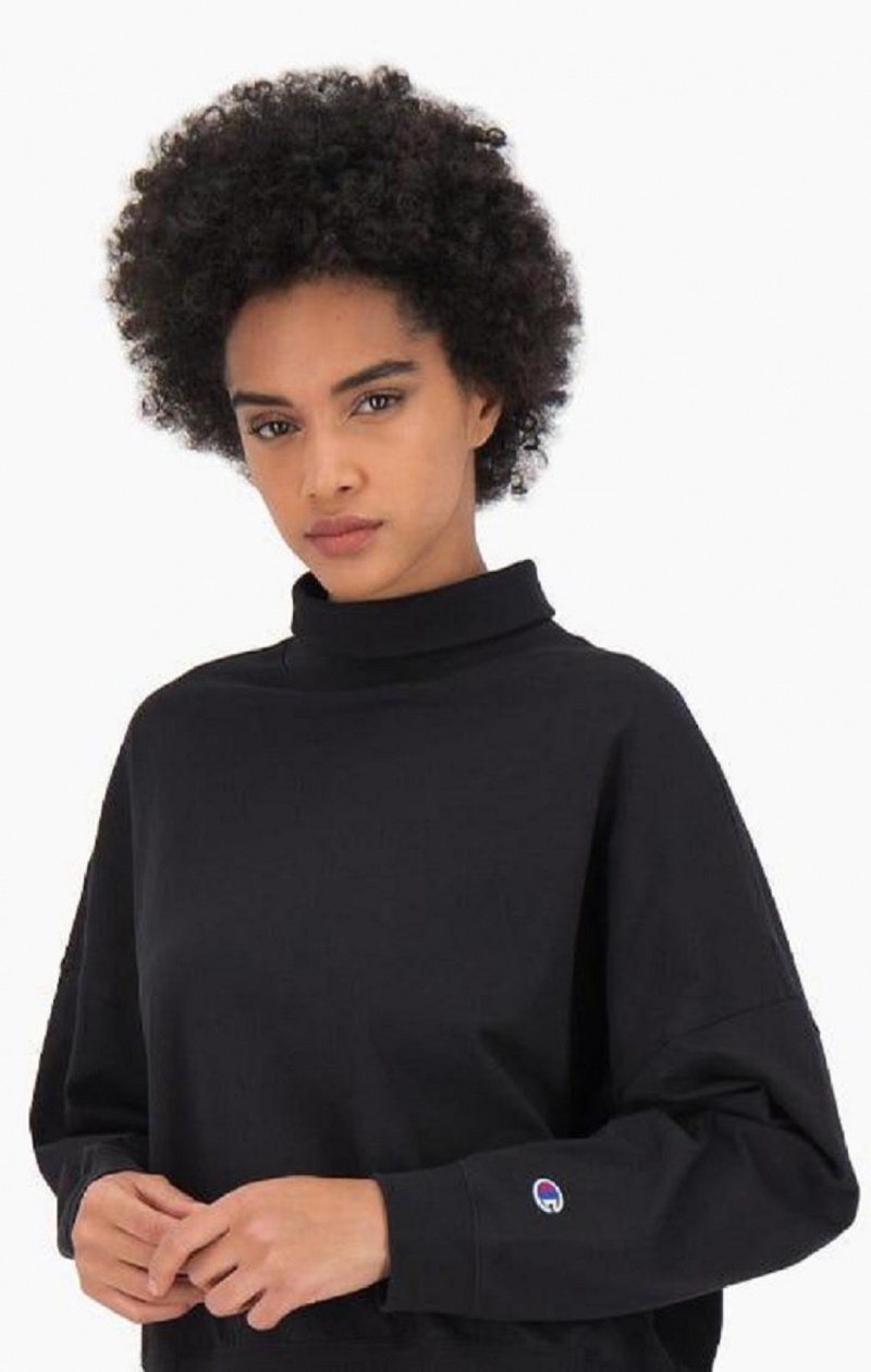 Champion High Neck Batwing Sleeve Top T-skjorte Dame Svarte | 4058-OAQKS