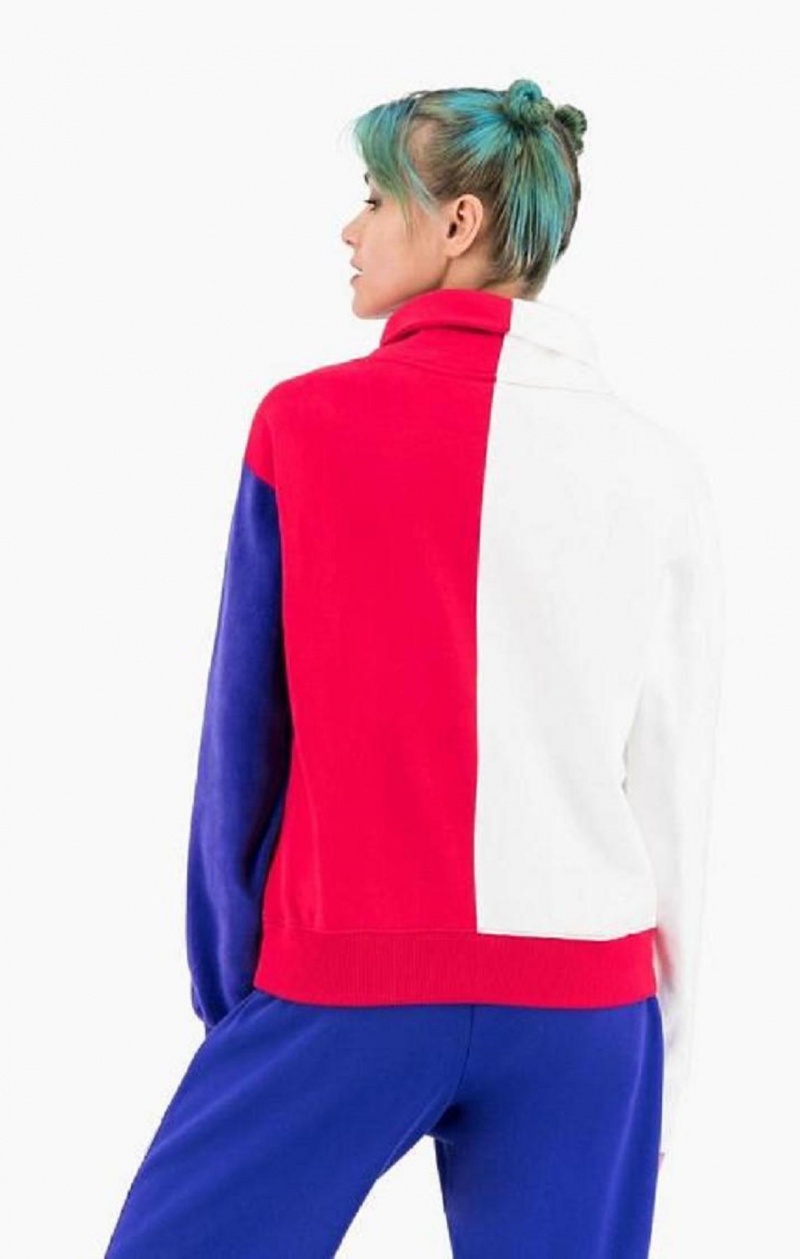 Champion High Neck Colour Block Retro Sweatshirt Gensere Dame Rød Hvite | 7821-TECDJ