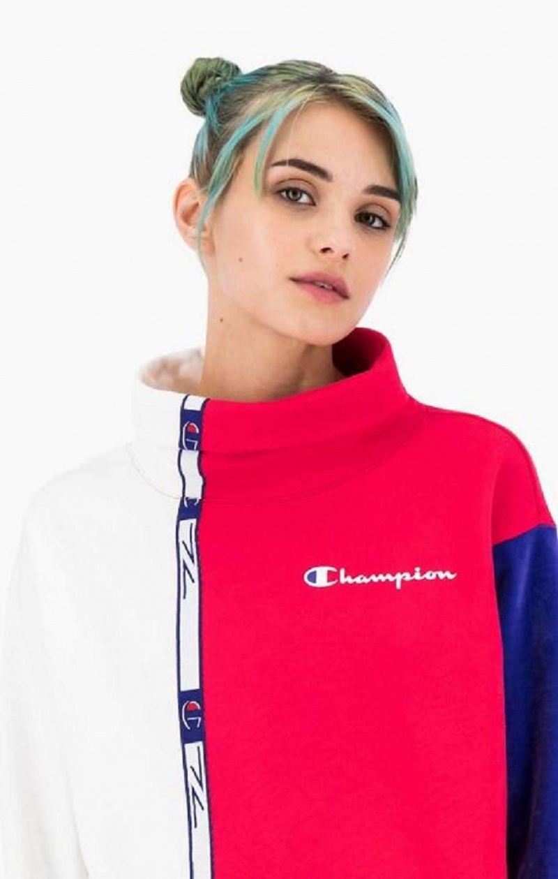 Champion High Neck Colour Block Retro Sweatshirt Gensere Dame Rød Hvite | 7821-TECDJ