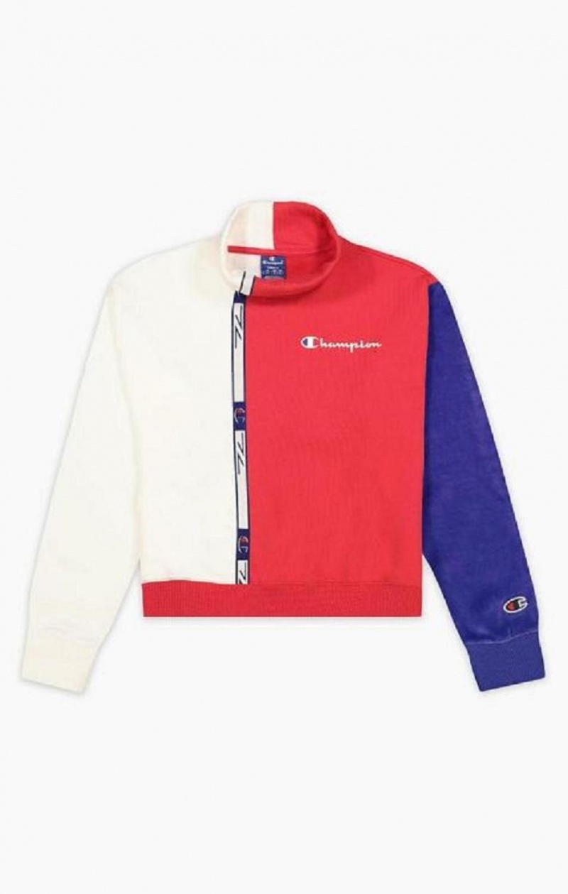 Champion High Neck Colour Block Retro Sweatshirt Gensere Dame Rød Hvite | 7821-TECDJ