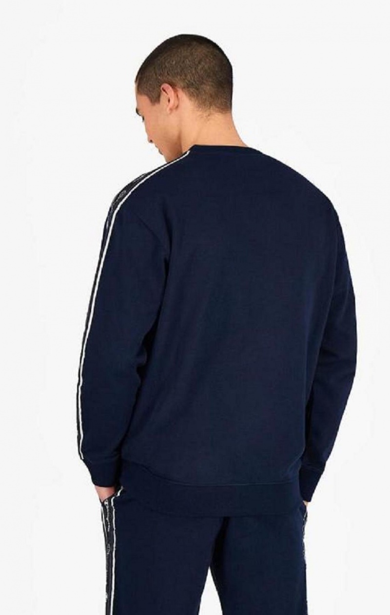 Champion Jacquard Logo Tape Sweatshirt Gensere Herre Mørke Blå | 1479-GRWMP