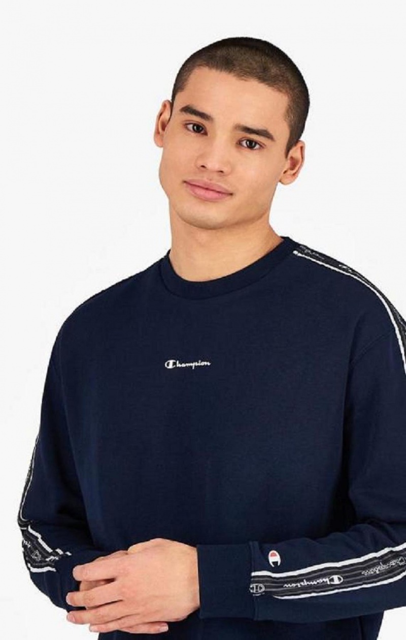 Champion Jacquard Logo Tape Sweatshirt Gensere Herre Mørke Blå | 1479-GRWMP