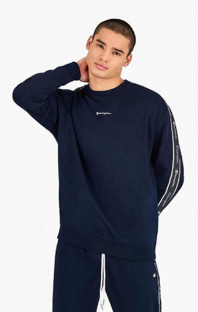 Champion Jacquard Logo Tape Sweatshirt Gensere Herre Mørke Blå | 1479-GRWMP