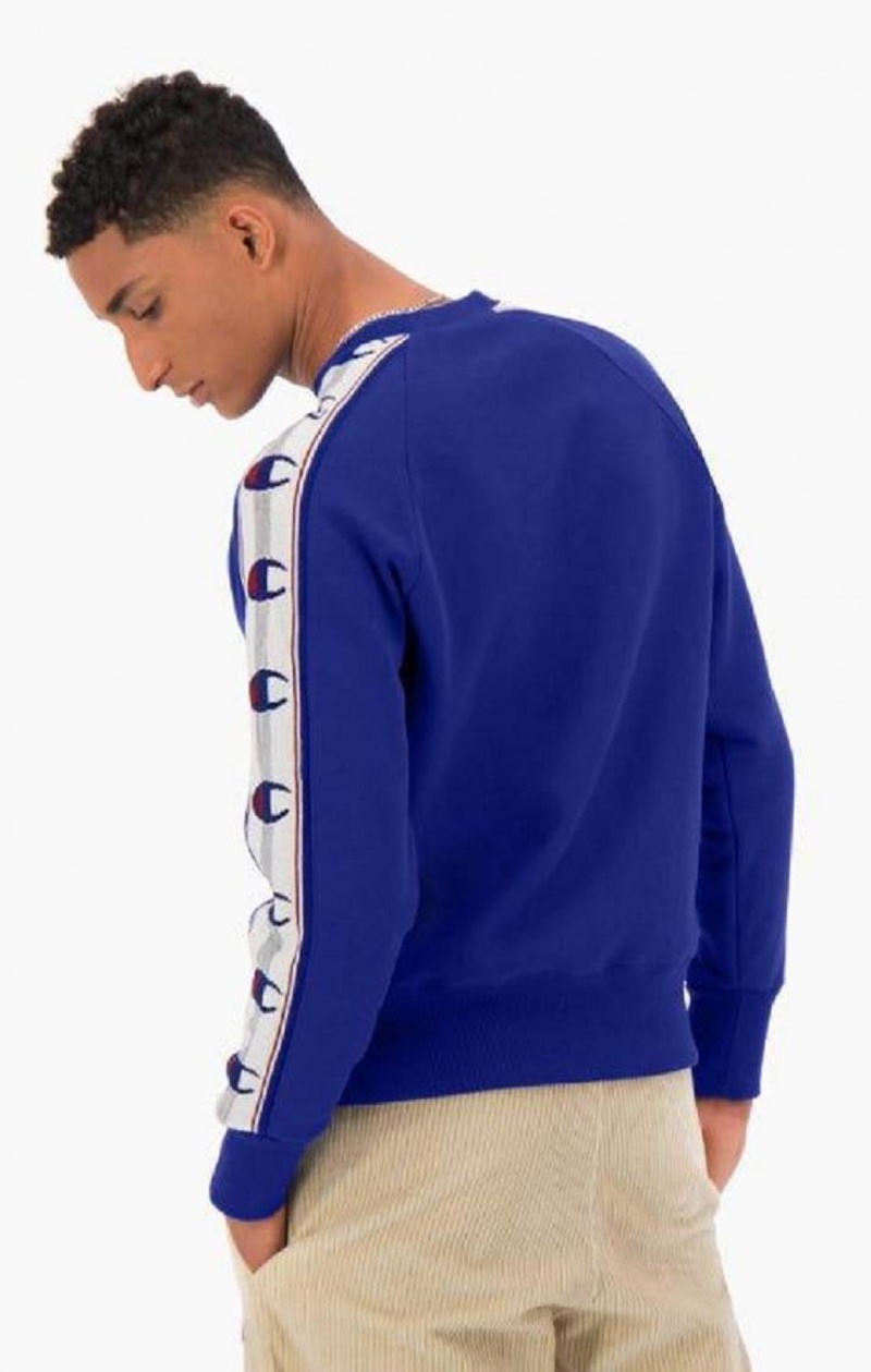 Champion Jacquard Logo Tape Sweatshirt Gensere Herre Blå | 1283-RJXPG