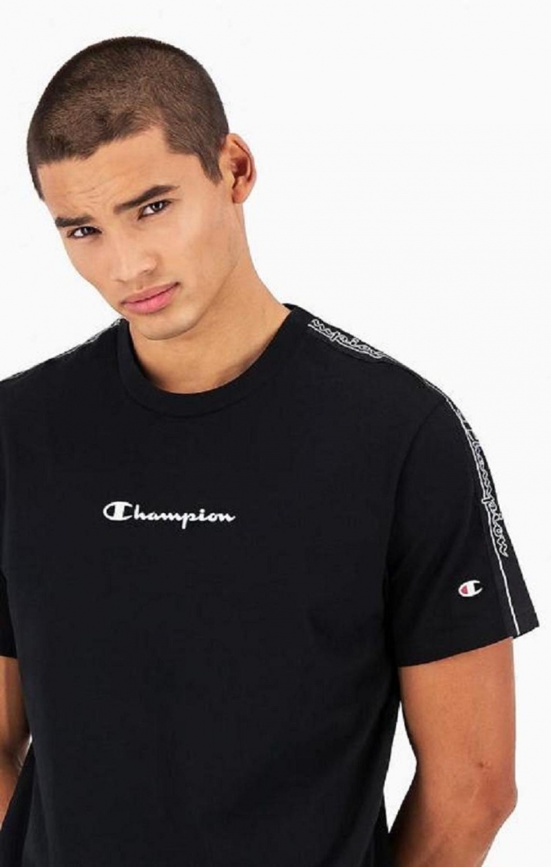 Champion Jacquard Logo Tape T-Shirt T-skjorte Herre Svarte | 8301-DWXUK