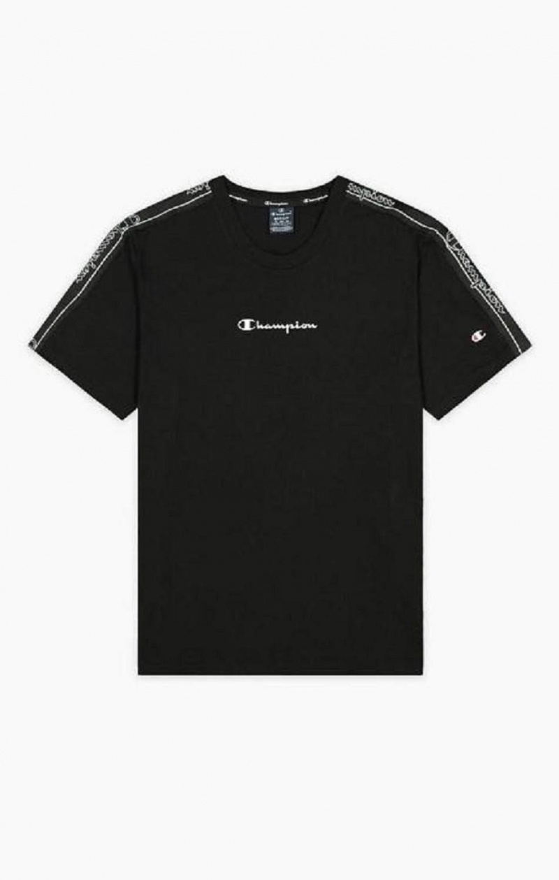 Champion Jacquard Logo Tape T-Shirt T-skjorte Herre Svarte | 8301-DWXUK