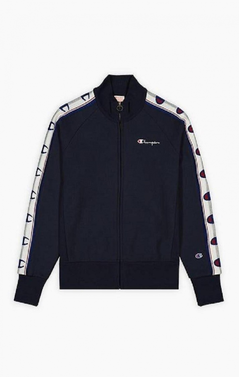 Champion Jacquard Logo Tape Zip-Up Jacket Jakker Herre Mørke Blå | 5270-CQKIS