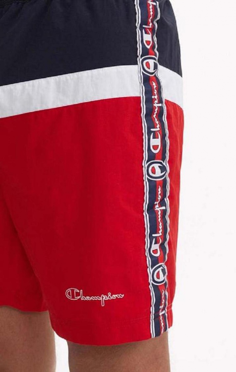 Champion Jacquard Script Logo Tape Trim Board Shorts Badetøy Herre Rød | 7580-DGKMQ