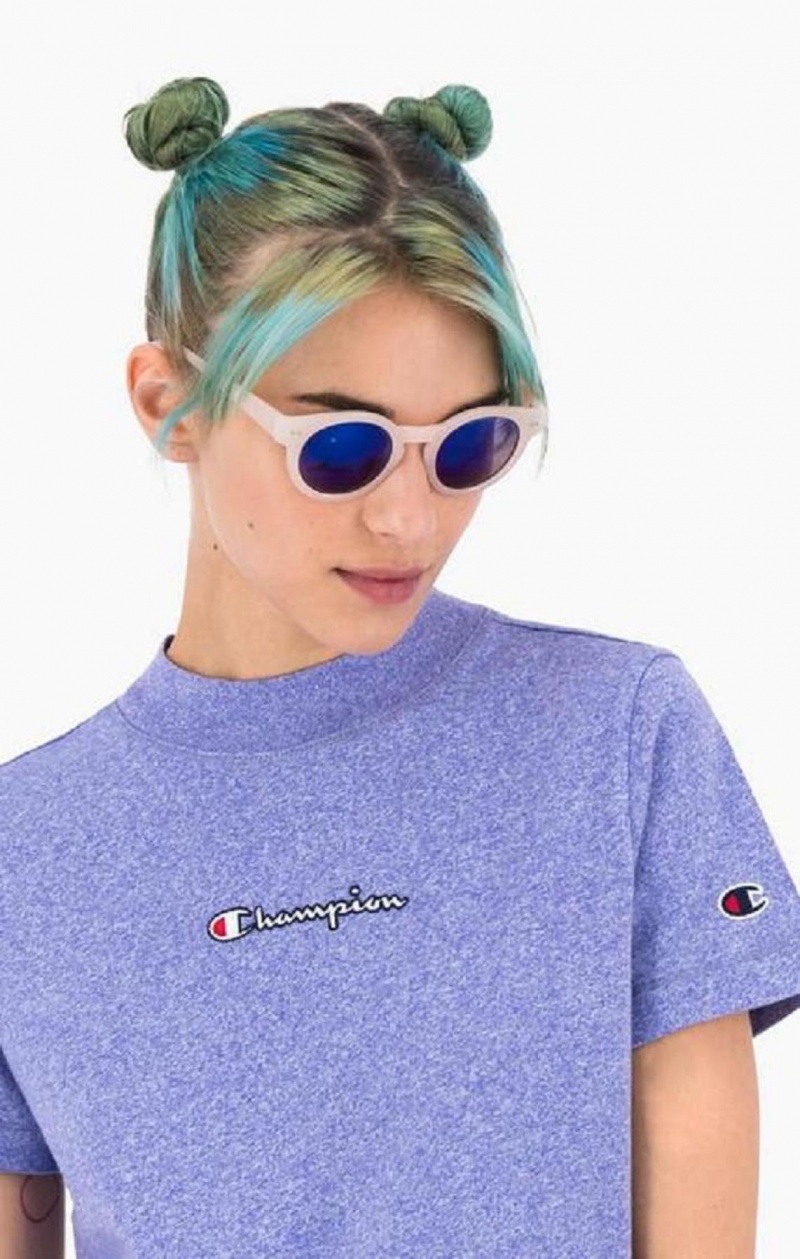 Champion Jaspé Script Logo T-Shirt T-skjorte Dame Blå | 6807-TNHKJ