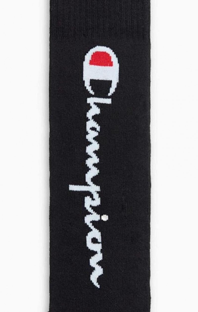 Champion Knee-High Script Logo Tube Socks Sokker Herre Svarte | 3967-YNAGZ