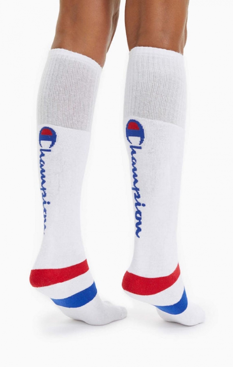 Champion Knee-High Script Logo Tube Socks Sokker Dame Hvite | 5231-LGQEO