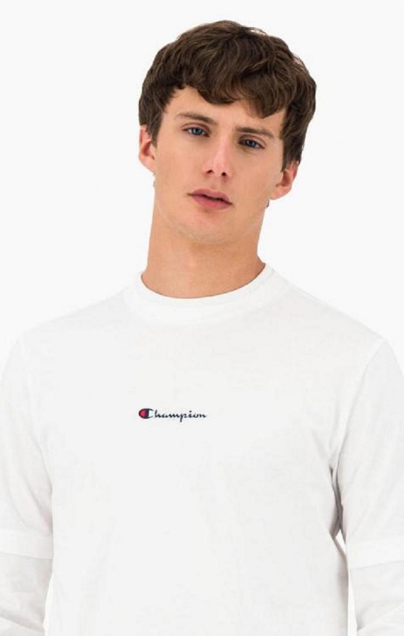 Champion Layered Small Script Logo T-Shirt T-skjorte Herre Hvite | 9786-CUQVH