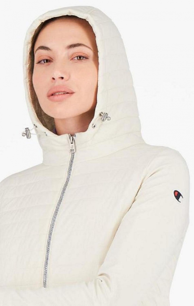 Champion Lette Polstret Hette Jacket Jakker Dame Hvite | 1839-YSPVU