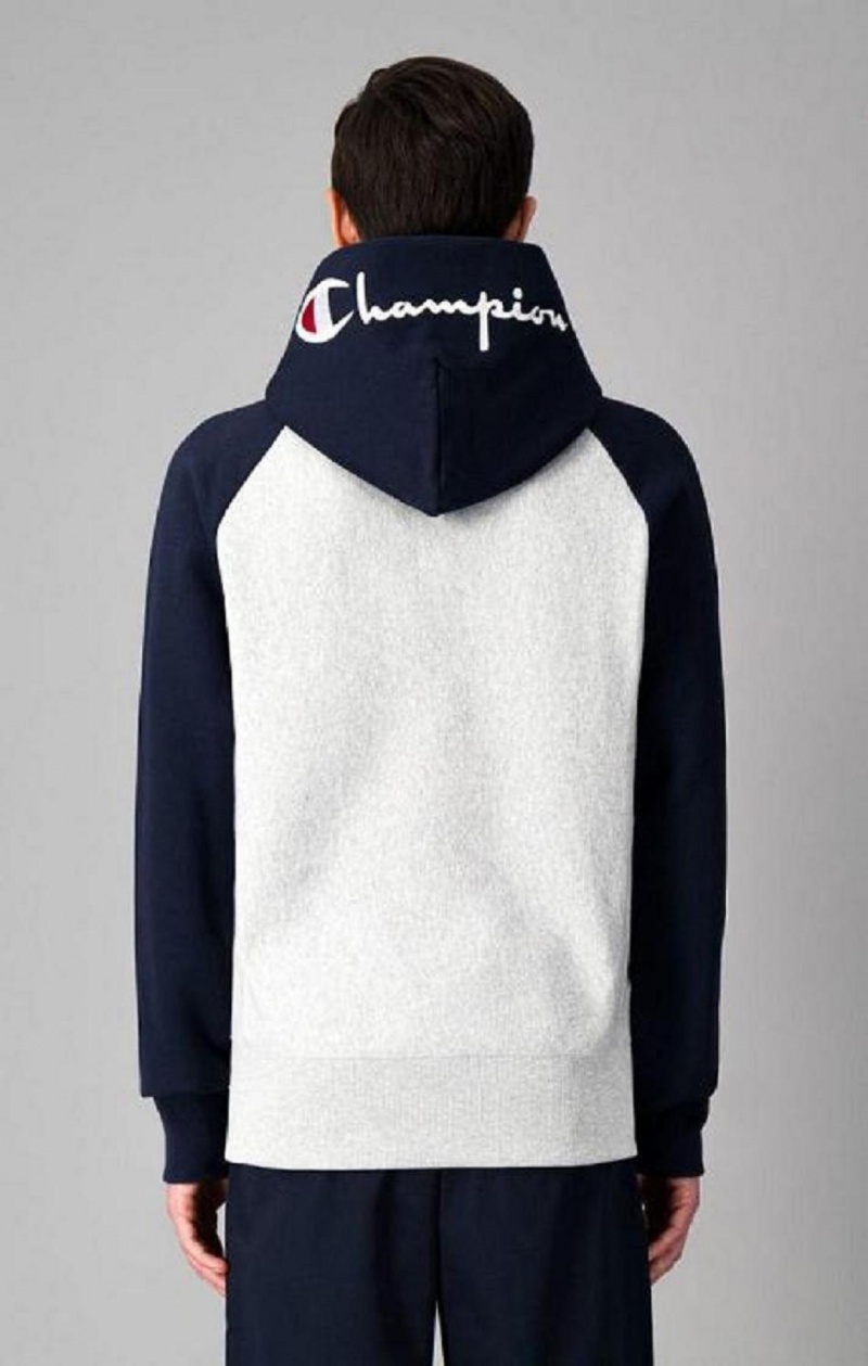 Champion Logo Hood Colour Block Reverse Weave Hoodie Hettegenser Herre Lyse Grå | 2795-UYQWF