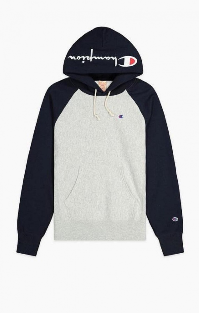 Champion Logo Hood Colour Block Reverse Weave Hoodie Hettegenser Herre Lyse Grå | 2795-UYQWF