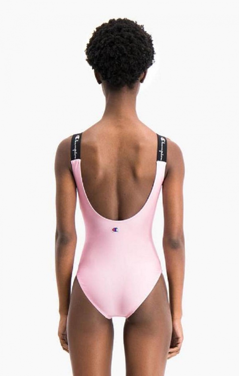 Champion Logo Straps Diagonal Script Logo Swimsuit Badetøy Dame Rosa | 2189-WGCHU