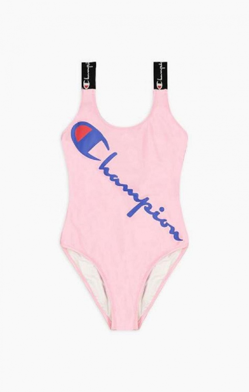 Champion Logo Straps Diagonal Script Logo Swimsuit Badetøy Dame Rosa | 2189-WGCHU