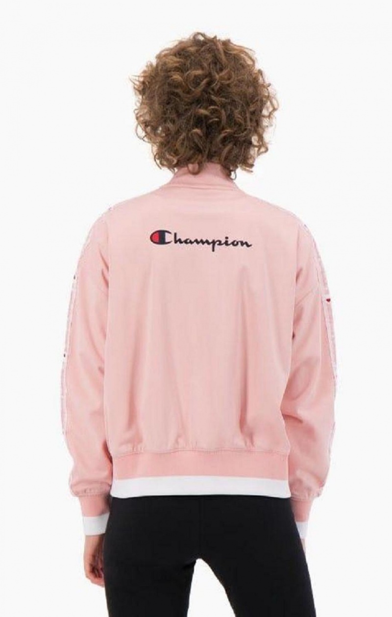 Champion Logo Tape Bi-Colour Trim Bomber Jacket Jakker Dame Rosa | 1625-GEQSN