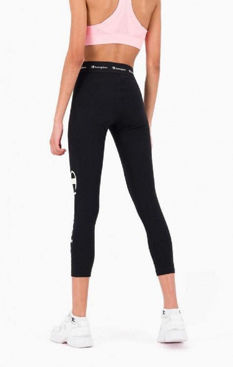 Champion Logo Tape Stretch Crop Leggings Joggebukse Dame Svarte | 5603-TCVNO