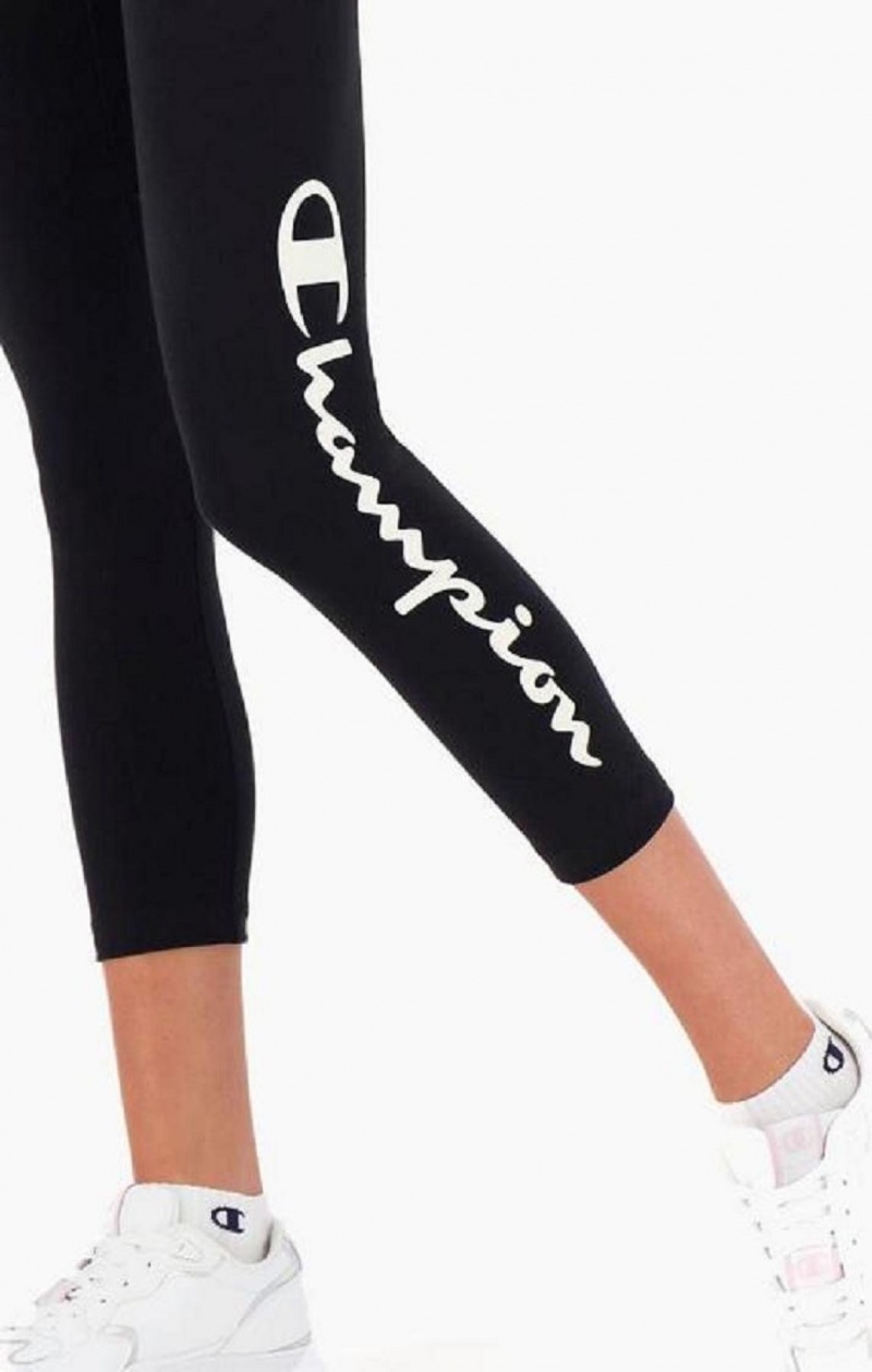 Champion Logo Tape Stretch Crop Leggings Joggebukse Dame Svarte | 5603-TCVNO