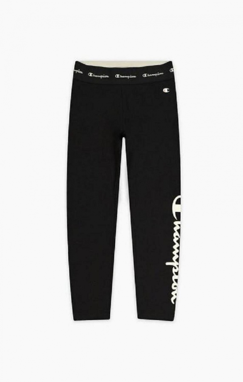 Champion Logo Tape Stretch Crop Leggings Joggebukse Dame Svarte | 5603-TCVNO