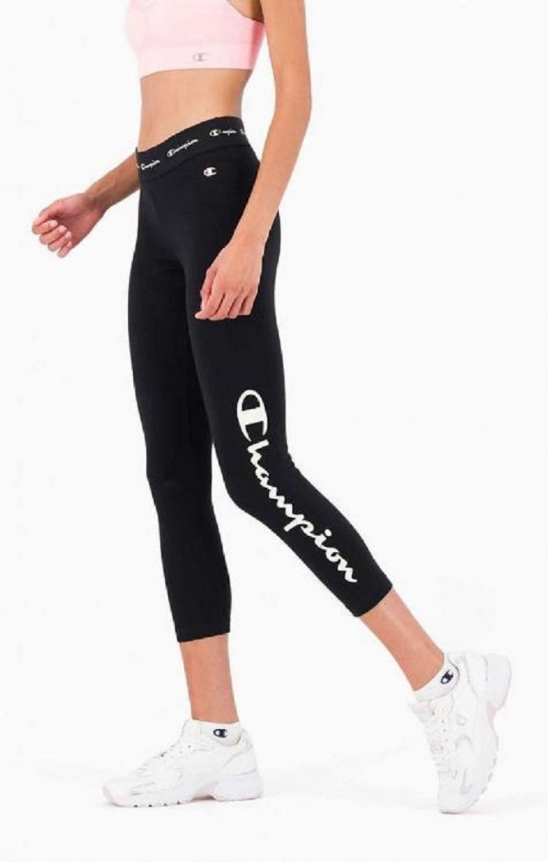 Champion Logo Tape Stretch Crop Leggings Joggebukse Dame Svarte | 5603-TCVNO