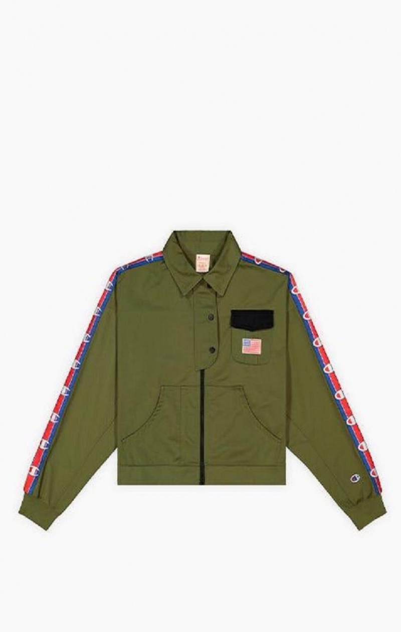 Champion Logo Tape Utility Jacket Jakker Dame Olivengrønne Grønn | 0127-XJGIK