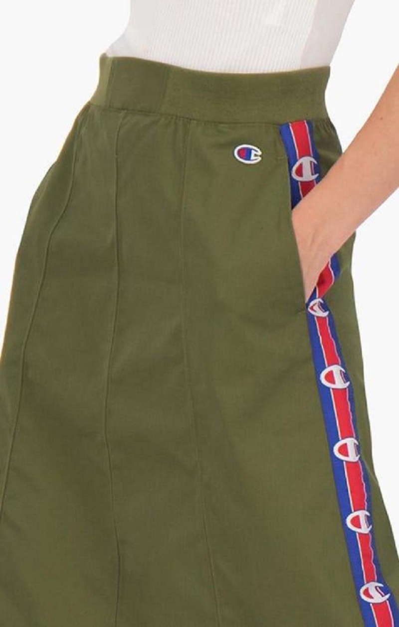 Champion Logo Tape Utility Midi Skirt Skjørt Dame Olivengrønne Grønn | 9746-DZBYG