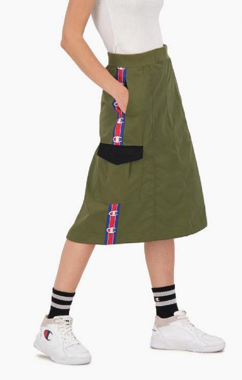 Champion Logo Tape Utility Midi Skirt Skjørt Dame Olivengrønne Grønn | 9746-DZBYG