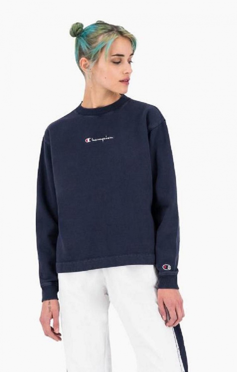 Champion Long Sleeve Bomull Fleece T-Shirt T-skjorte Dame Mørke Turkis | 0954-MVAWH