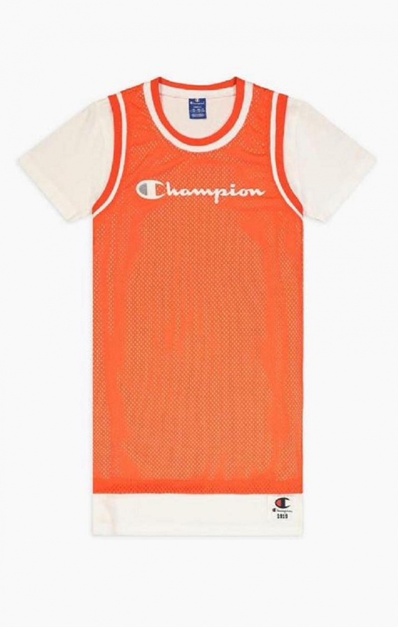 Champion Mesh Detail Double Layer T-Shirt Kjoler Kjole Dame Oransje | 6173-XMISA